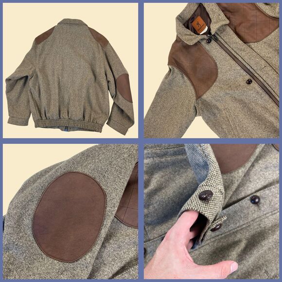90s XL wool bomber jacket by Browning, vintage wool & leather zip up Canada-made - Picture 3 of 9